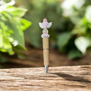 Elegant Gold and Pink Angel Wing Pen